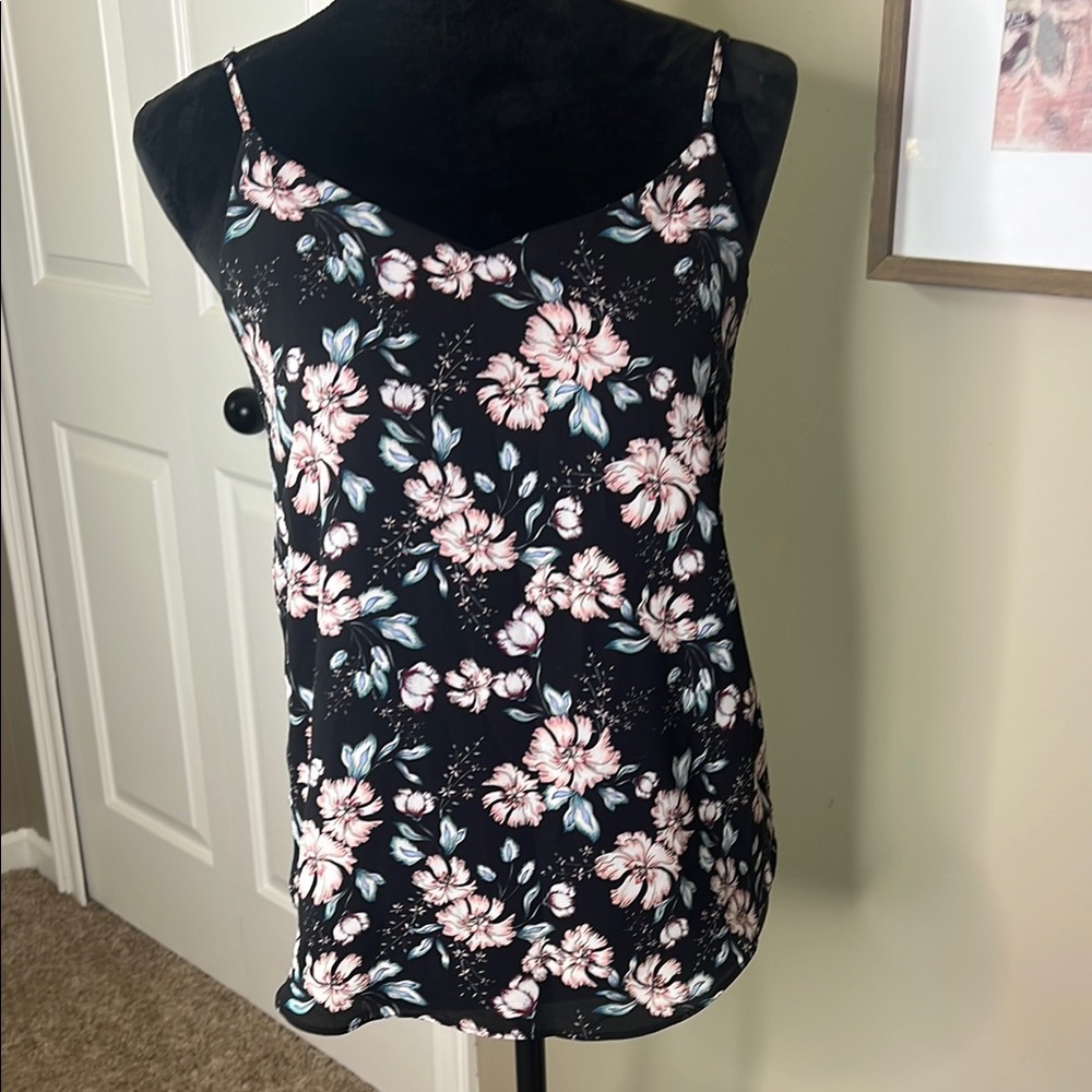 Hippie Rose Black Camisole with Pink Floral Design